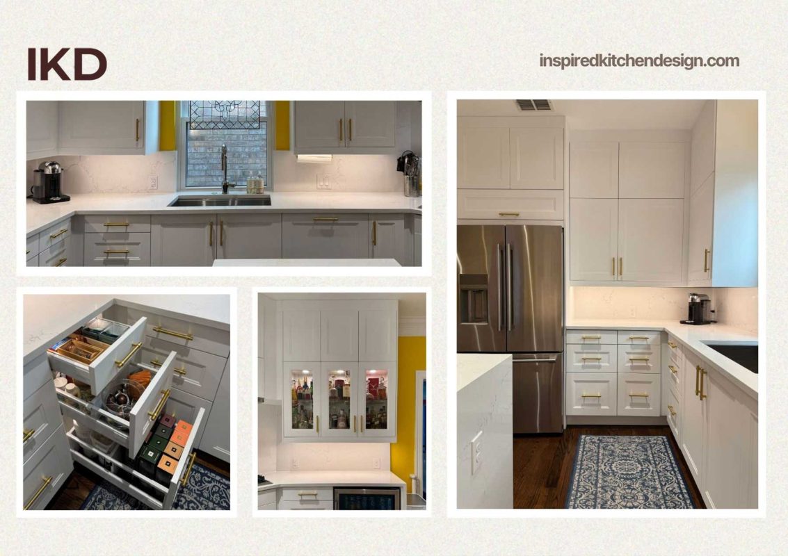 Overview of white kitchen with IKEA cabinets and IKEA storage