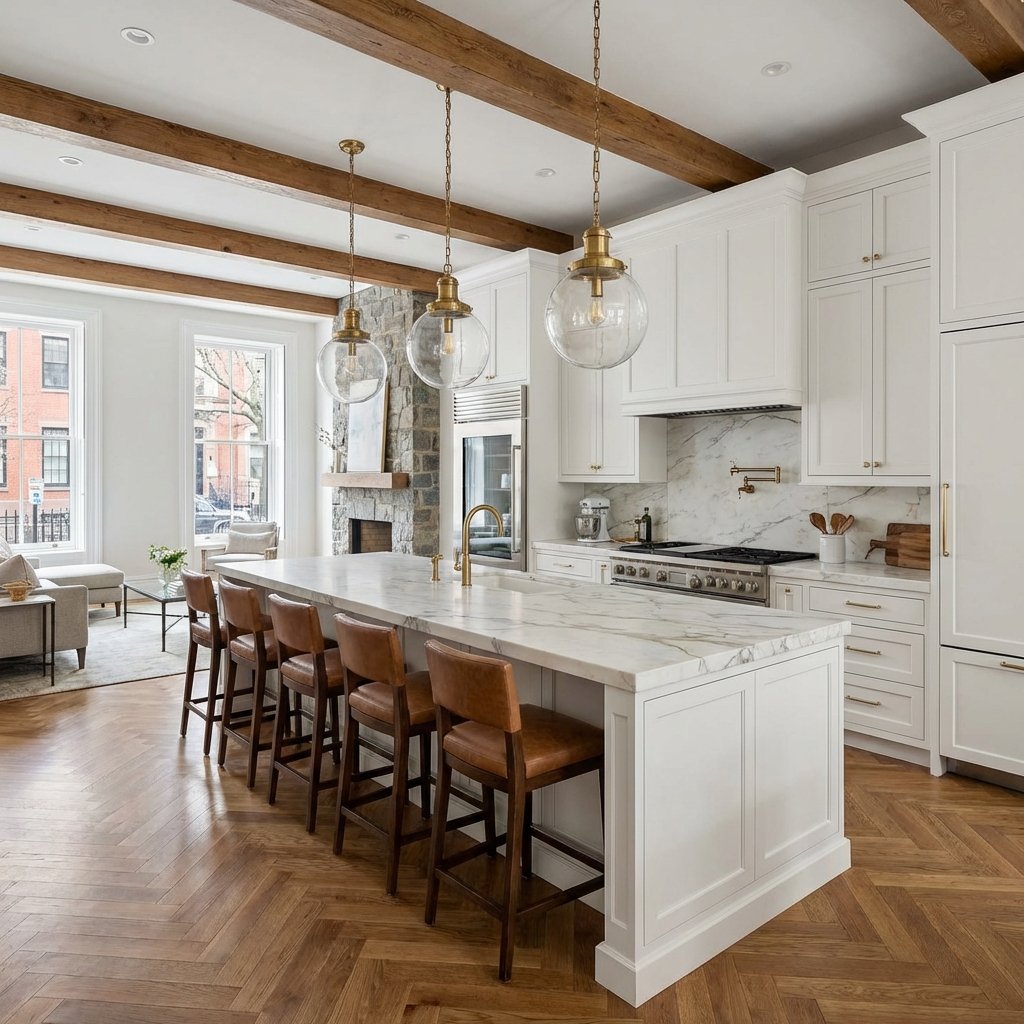 Modern open concept kitchen remodel in Boston